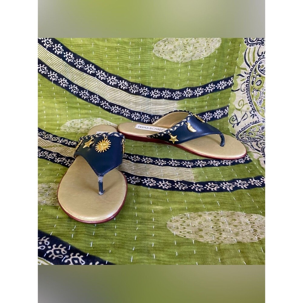 Prima Royale Faux Leather Navy Celestial Charm Thong Sandals 7 Y2K Inspired